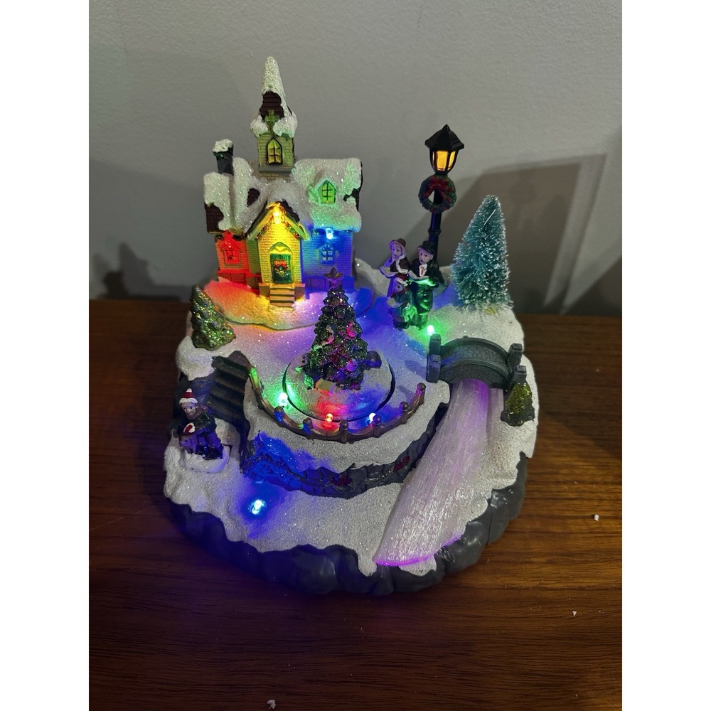 Lumineo Christmas Village Church - Musical with Lights Spinning Tree - Battery